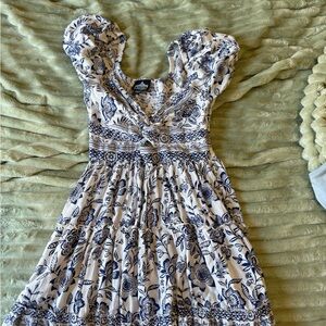 Angie White and Blue Puff Sleeve Mini Sundress